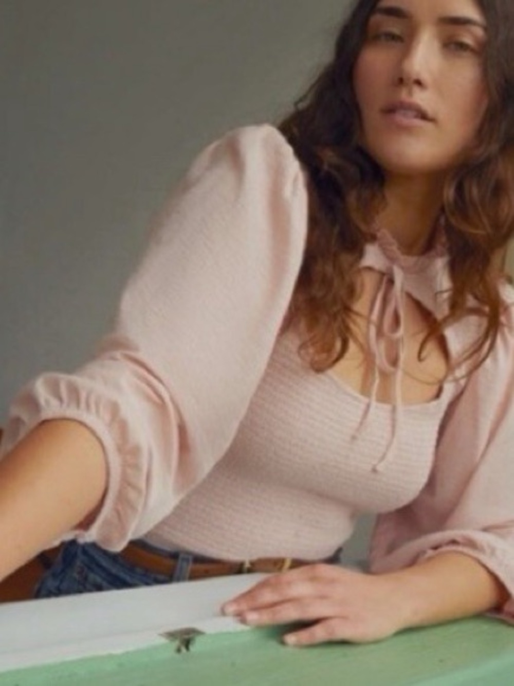 NEW NATION LTD ‘Abrielle’ Smocked Keyhole Top Blush Pink Puff Sleeve Cottagecore - Picture 4 of 6